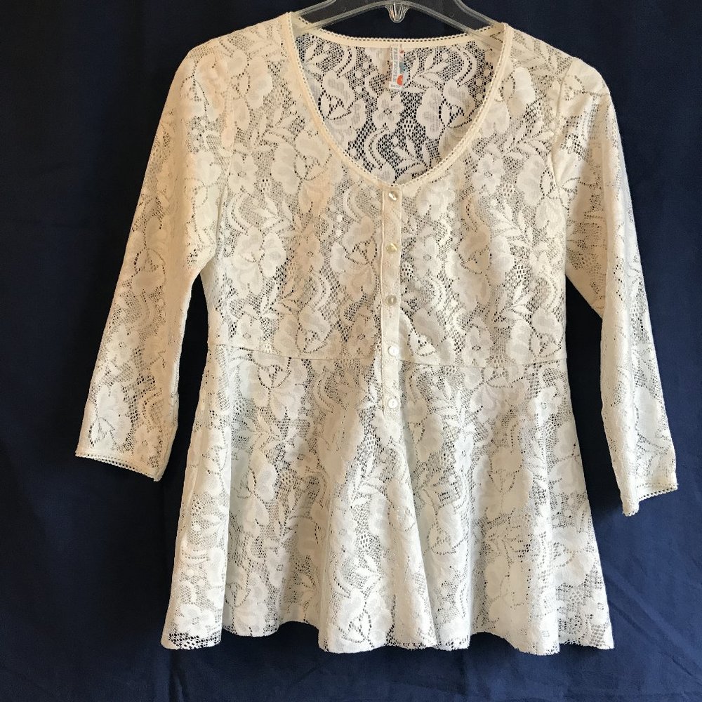 🌻 🌸 FREE PEOPLE Ivory Lace Smock Top - Sz XS - NEW - Picture 3 of 9